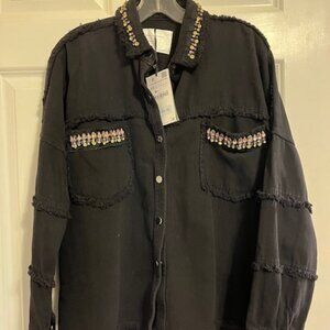 Black denim studded shirt with rhinestones, Zara Woman